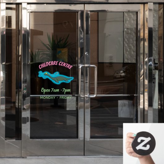 Kute, gelukkig zee monsterplesiosaur cartoon raamsticker (Kantoordeur)