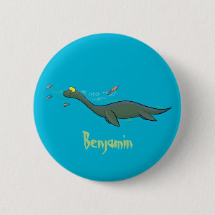 Kute, gelukkig zee monsterplesiosaur cartoon ronde button 5,7 cm