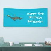 Kute, gelukkig zee monsterplesiosaur cartoon spandoek (Beurs)