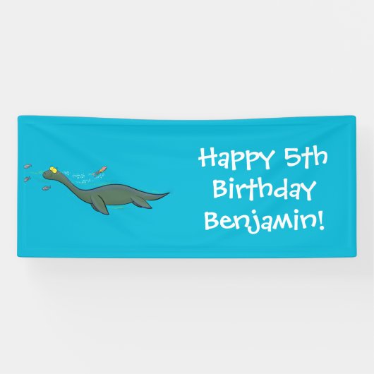 Kute, gelukkig zee monsterplesiosaur cartoon spandoek (Horizontaal)