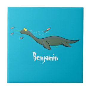 Kute, gelukkig zee monsterplesiosaur cartoon tegeltje