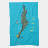 Kute, gelukkig zee monsterplesiosaur cartoon theedoek (Verticaal)