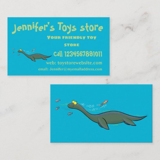 Kute, gelukkig zee monsterplesiosaur cartoon visitekaartje (Voorkant / Achterkant)
