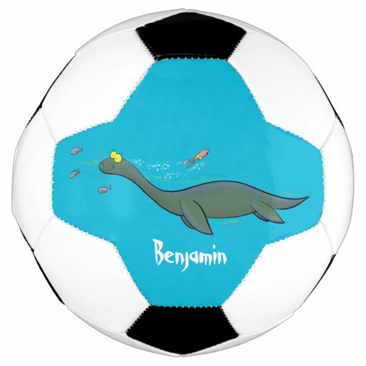 Kute, gelukkig zee monsterplesiosaur cartoon voetbal (Voorkant)