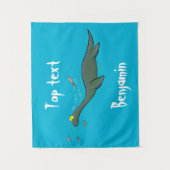 Kute, gelukkig zee monsterplesiosaur cartoon wandkleed (Voorkant)