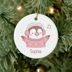 Kute gelukkige pinguïn in trui gepersonaliseerd keramisch ornament