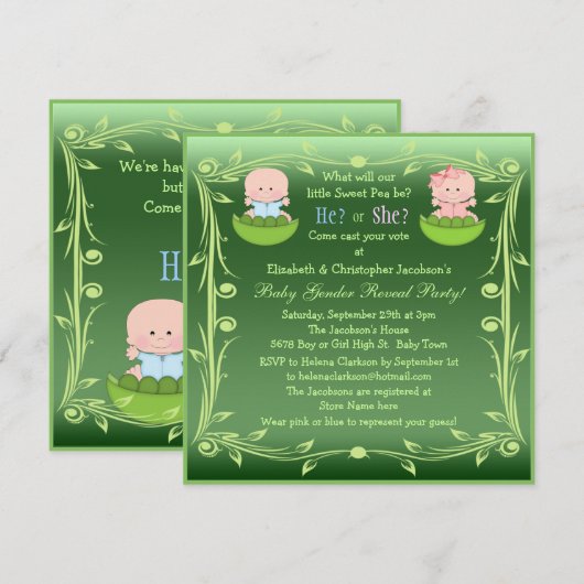 Kute Gender onthullen baby's in erwtenpeul Kaart (Voorkant / Achterkant)