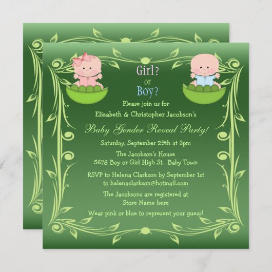 Kute Gender onthullen baby's in erwtenpeul Kaart (Voorkant / Achterkant)