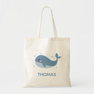Kute gepersonaliseerde Happy Whale Tote Bag