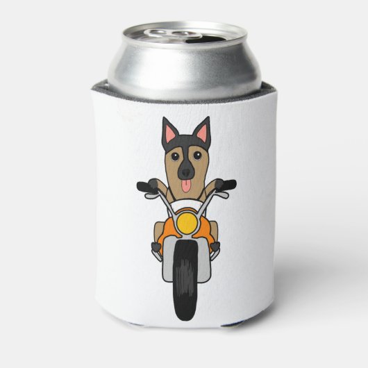 Kute German Shepherd Dog Riding Motorcycle Blikjeskoeler (Blikje Achterkant)