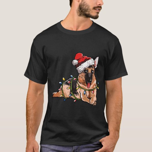 Kute German Shepherd Dog Santa Kersttree Ligh T-shirt (Voorkant)