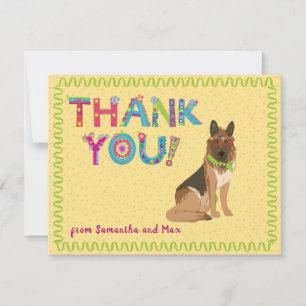 Kute German Shepherd Fun Floral Letters    Bedankkaart