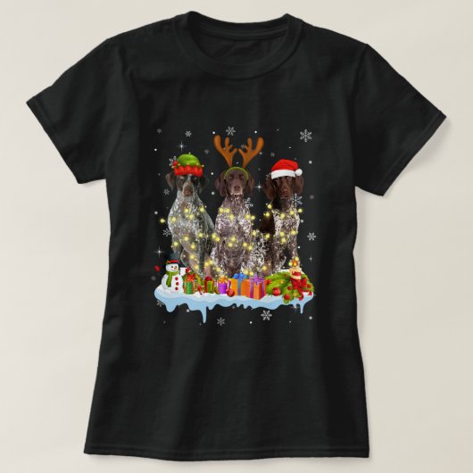 Kute German Shorthaired Santa Hat Kerstmis Light T-shirt (Design voorkant)