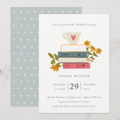 Kute gestapelde Storybooks Floral Baby shower Invi Bedankkaart (Voorkant / Achterkant)