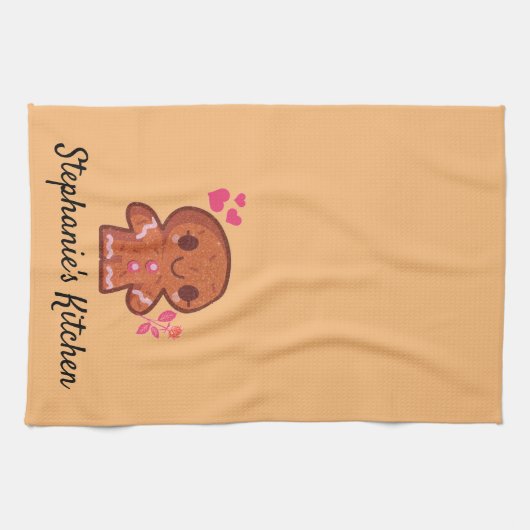 Kute Gingerbrood Man en Bloem Theedoek (Horizontaal)