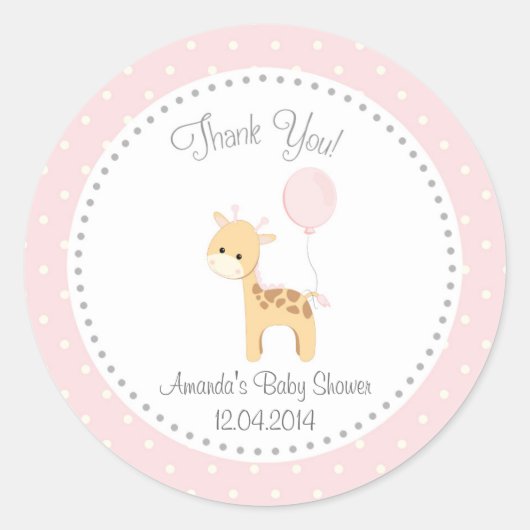 Kute Giraffe Baby shower sticker (roze) (Voorkant)
