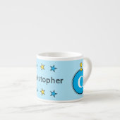 Kute giraffe blauw geel met sterren espresso kop (Voorkant rechts)