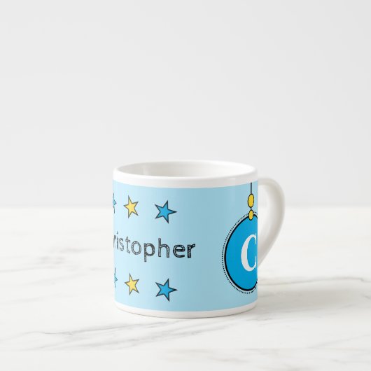 Kute giraffe blauw geel met sterren espresso kop (Voorkant rechts)