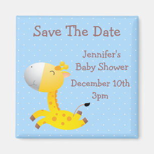 Kute Giraffe Blue Save the Date Baby shower Magneet