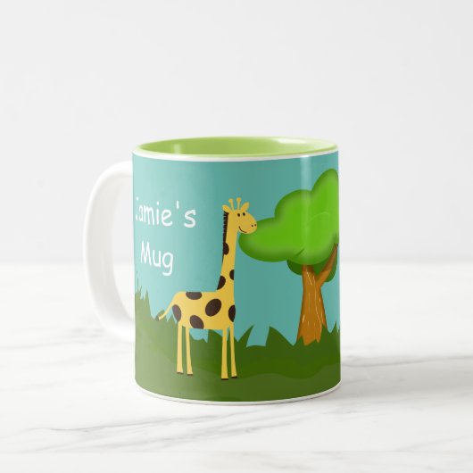 Kute Giraffe en Mok aangepaste koffie in bomen (Voorkant links)