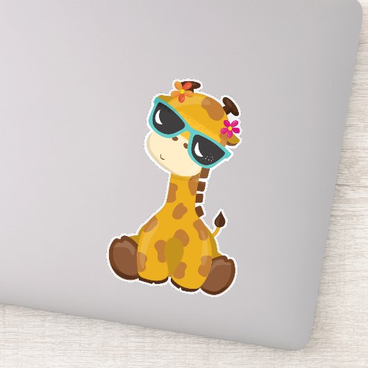 Kute Giraffe, Giraffe met zonnebril, stuitend dier Sticker (Detail)
