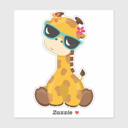 Kute Giraffe, Giraffe met zonnebril, stuitend dier Sticker (Vel)