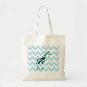 Kute Giraffe Hand Drawn Sketch on Blue Chevron Tote Bag