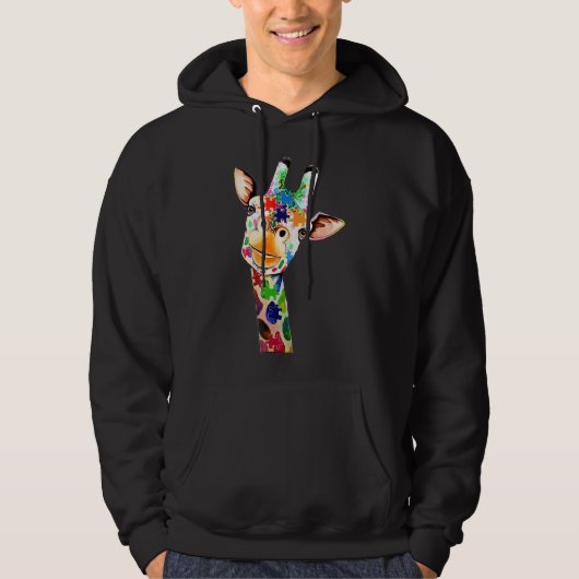 Kute Giraffe Happy Autism Day Awareness and Suppor Hoodie (Voorkant)