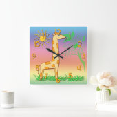Kute Giraffe Kind Square Wall klok (Huis)