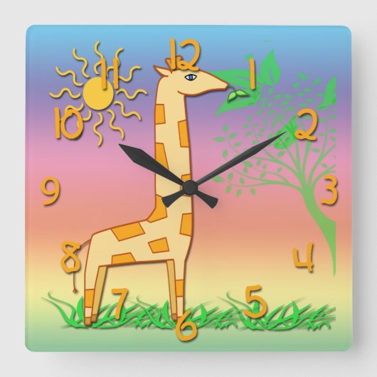 Kute Giraffe Kind Square Wall klok (Voorkant)