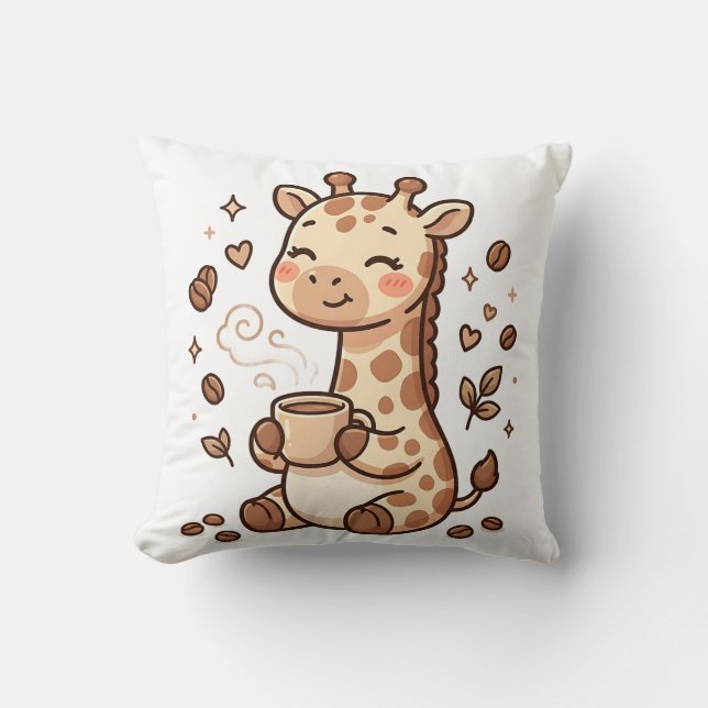 Kute Giraffe Koffie Worp Kussen (Voorkant)