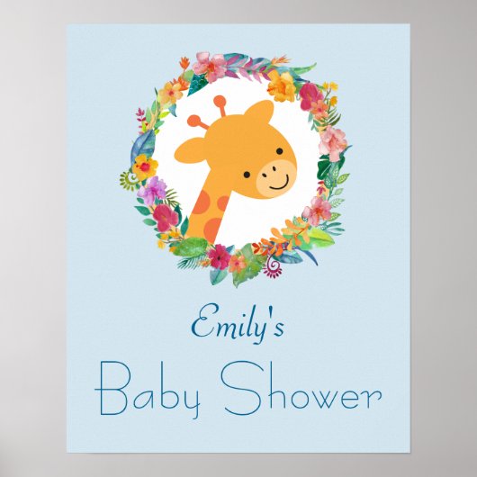 Kute Giraffe met een Floral Wreated Baby shower Poster (Voorkant)