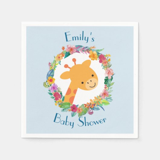 Kute Giraffe met een Floral Wreated Baby shower Servetten (Voorkant)