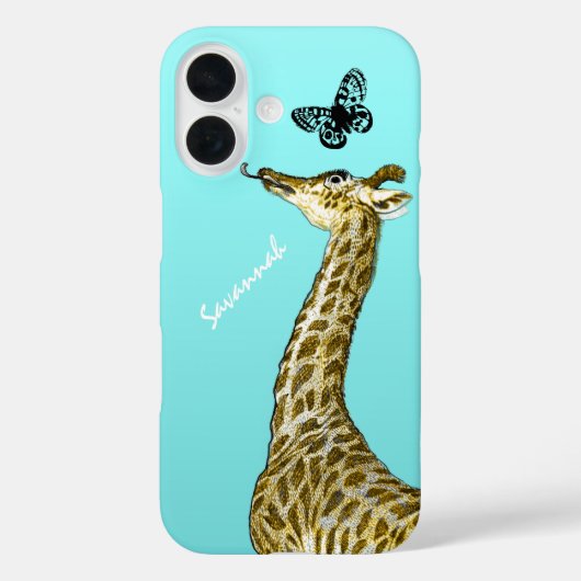 Kute  Giraffe met een vlinder op Aqua Case-Mate iPhone Case (Achterkant)