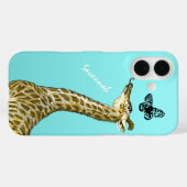 Kute  Giraffe met een vlinder op Aqua Case-Mate iPhone Case (Achterkant (horizontaal))