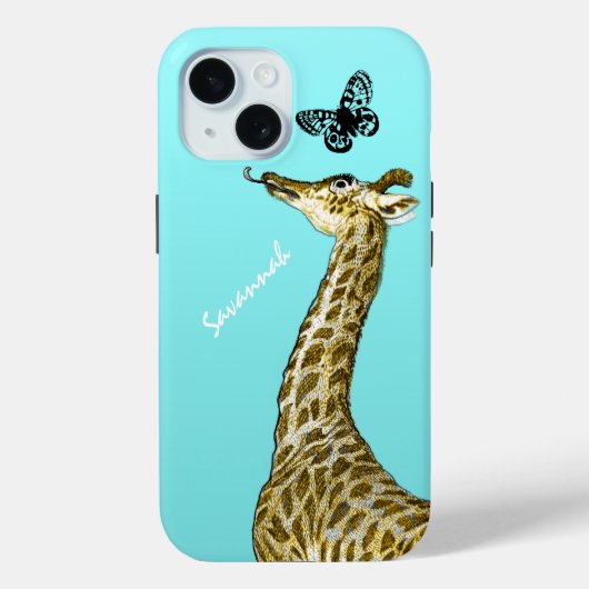 Kute  Giraffe met een vlinder op Aqua Case-Mate iPhone Case (Achterkant)