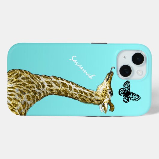 Kute  Giraffe met een vlinder op Aqua Case-Mate iPhone Case (Achterkant (horizontaal))