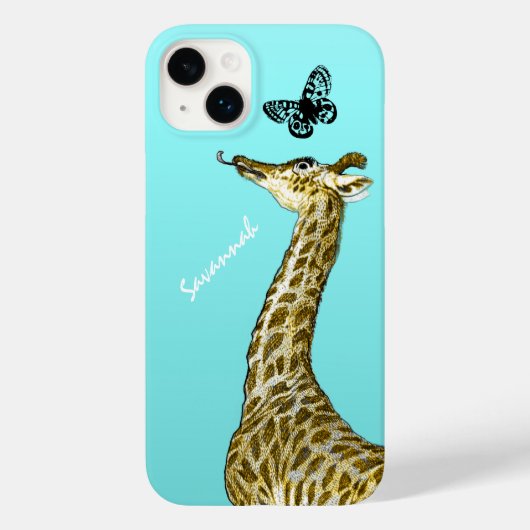 Kute  Giraffe met een vlinder op Aqua Case-Mate iPhone Case (Achterkant)