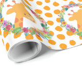 Kute Giraffe met een Waterverf Floral Wreater Cadeaupapier (Rol Hoek)