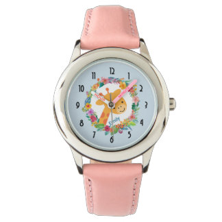Kute Giraffe met een Waterverf Floral Wreater Horloge
