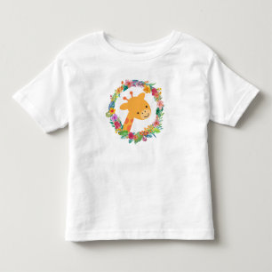 Kute Giraffe met een Waterverf Floral Wreater Kinder Shirts