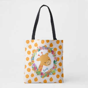 Kute Giraffe met een Waterverf Floral Wreater Tote Bag