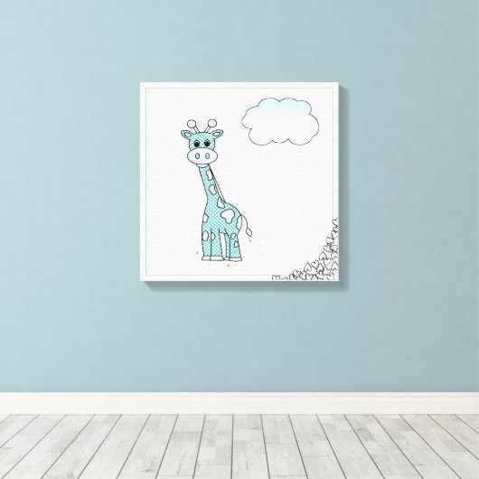 Kute Giraffe met hart en wolken Canvas Afdruk (Insitu (Houten vloer))