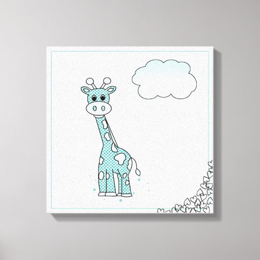 Kute Giraffe met hart en wolken Canvas Afdruk (Voorkant)