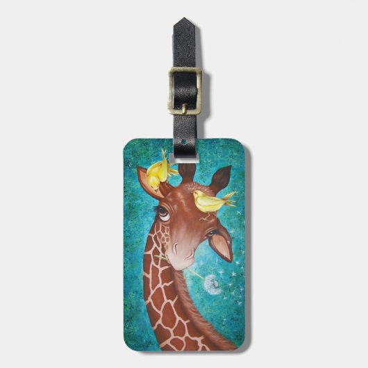 Kute Giraffe met vogels Bagagelabel (Voorkant verticaal)
