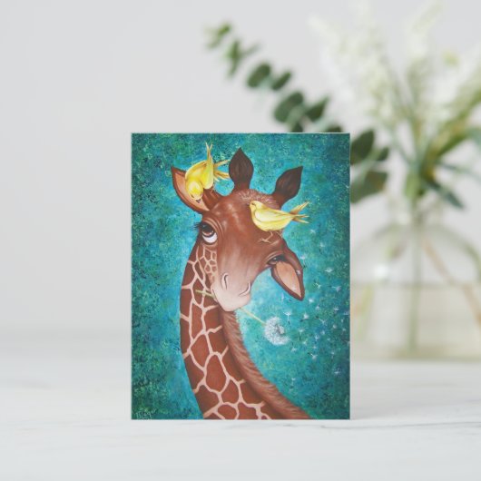 Kute Giraffe met vogels Briefkaart (Staand voorkant)