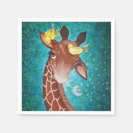 Kute Giraffe met vogels Servetten (Voorkant)