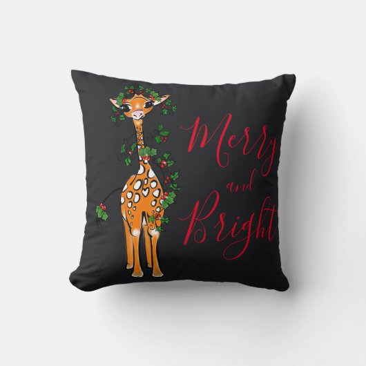 Kute Giraffe tekening, festive red green garland Kussen (Voorkant)