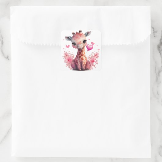 Kute Giraffe Valentijn Vierkante Sticker (Tas)