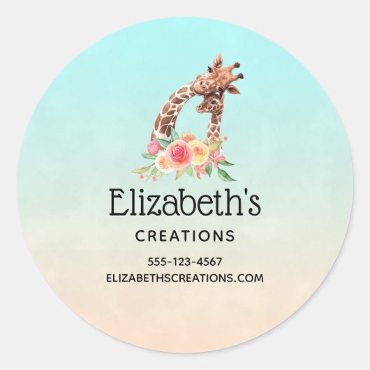 Kute Giraffe Waterverf Mam & Baby Business Ronde Sticker (Voorkant)